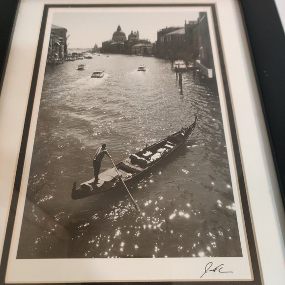 Grand Canal of Venice Italy Black & White Photograph Print Framed Signed 12x10 - Picture 3 of 7